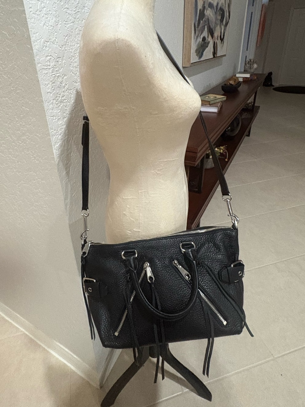 Rebecca Minkoff Moto Satchel Tote Black Pebbled Leather NWT MSRP $335 - Picture 15 of 15